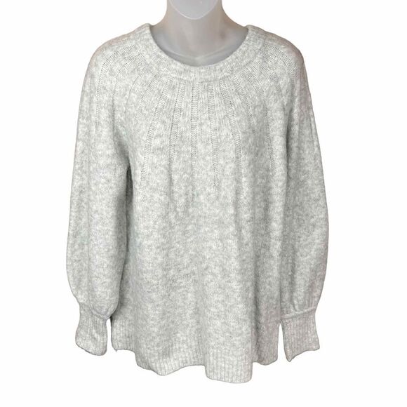 Caslon Sweater Fuzzy Knit Crew Neck Light Heather Grey Ribbed Cuffs Hem Large - Picture 1 of 15